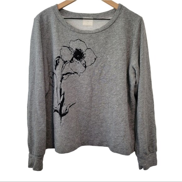 t.la Anthropologie Janette Gray Flower Print Sweatshirt Size Medium - Picture 1 of 6